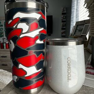 103. Corkcicle Red and Black Camouflage Tumbler with White Wine Cup
